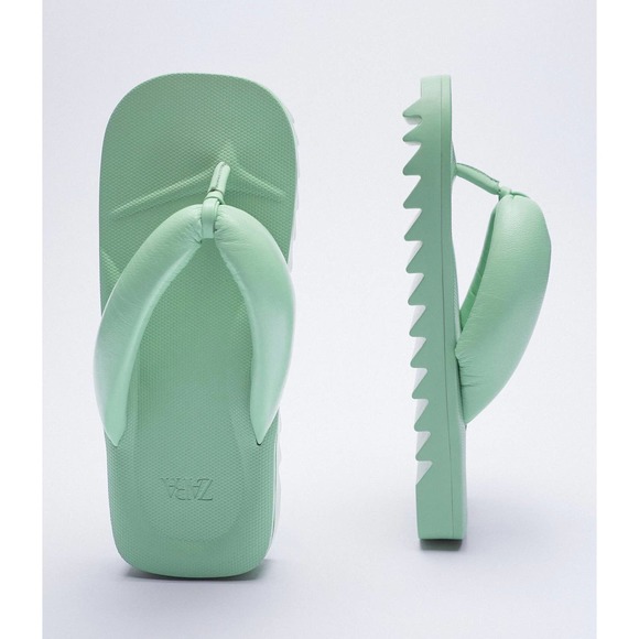 ZARA PADDED LEATHER SANDALS MINT GREEN 8/9 - Picture 5 of 12
